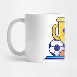 Cute Sport Trophy with Soccer Ball and Rugby Cartoon Vector Icon Illustration Mug